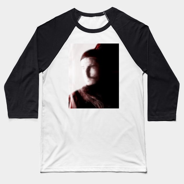 Portrait, digital collage, special processing. Bright side, survival guy. Man between light and darkness. Red. Baseball T-Shirt by 234TeeUser234